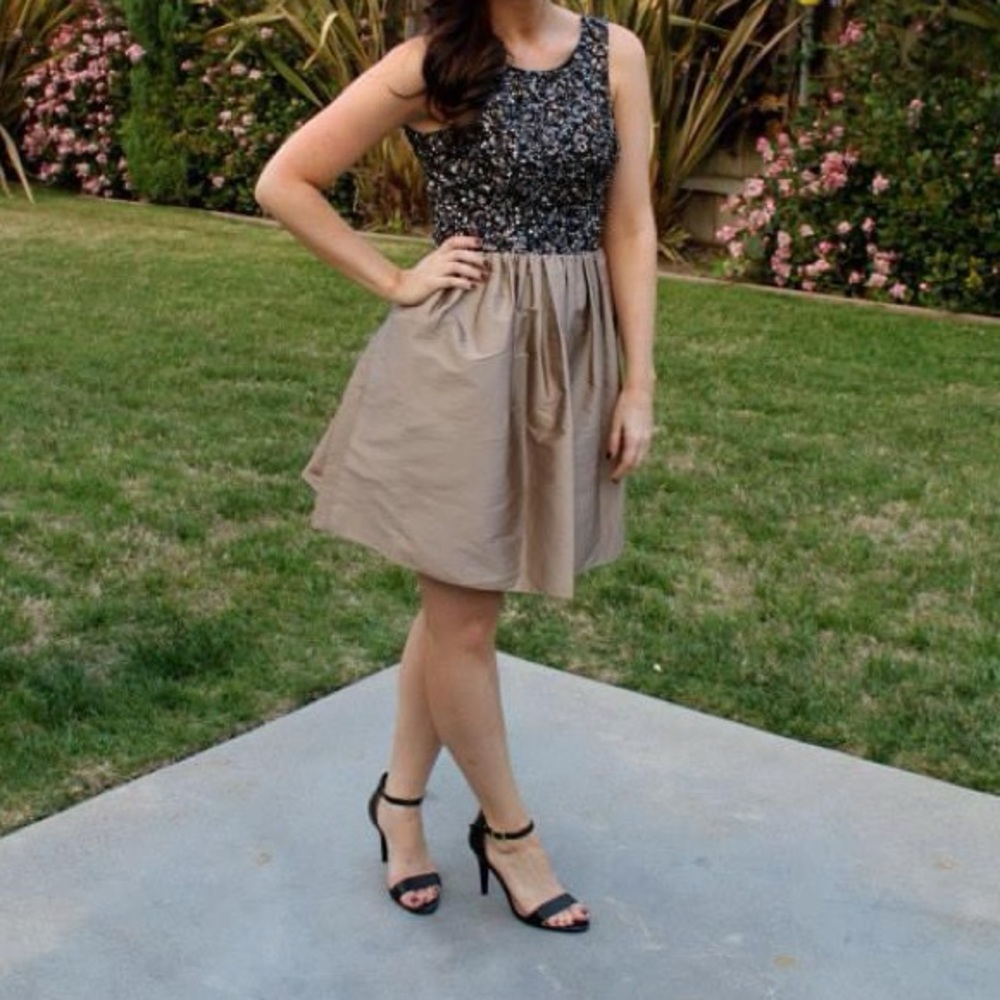 Adrianna Papell - Black and Gold Sequin Dress - Size 4